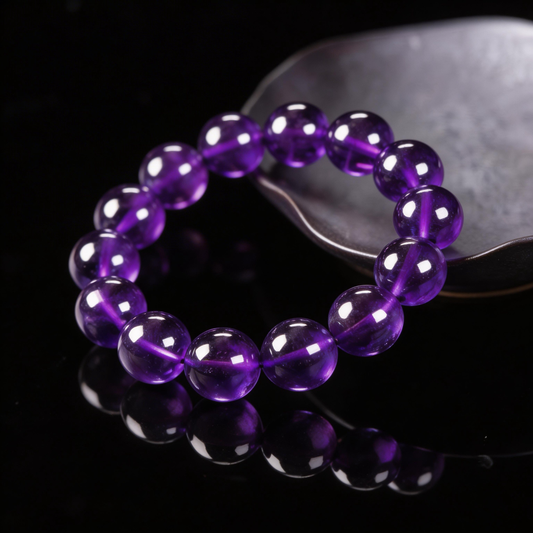 Natural Amethyst Bracelet - Spiritual Protection & Intuition Stone - Crown Chakra Healing & Peaceful Energy